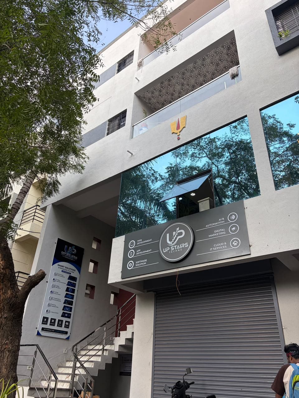 Upstairs Techno Headquarters building exterior and company entrance